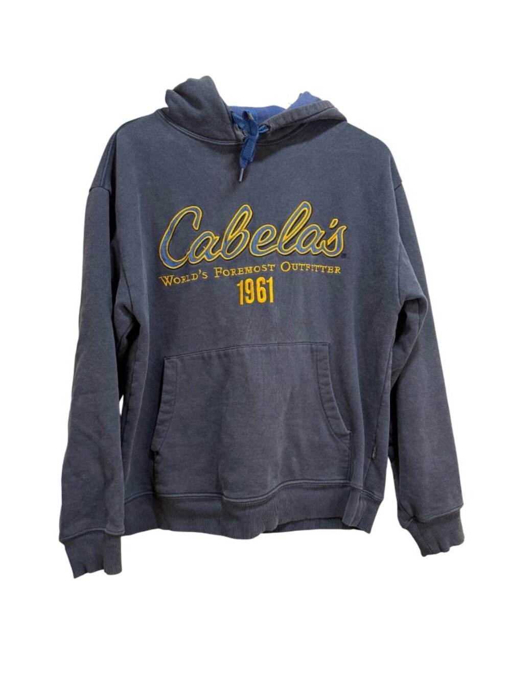 Cabelas Spellout Hoodie Hunting Fishing Lumberjack Grunge Faded Worn Patina Y2K